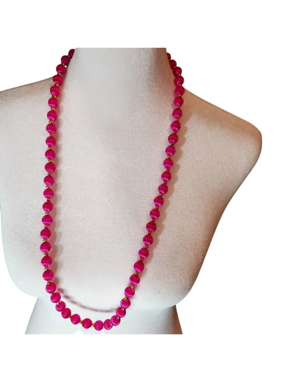 Pink Thread Beaded Necklace Matching Earrings Set Gold-Tone Womens Jewelry